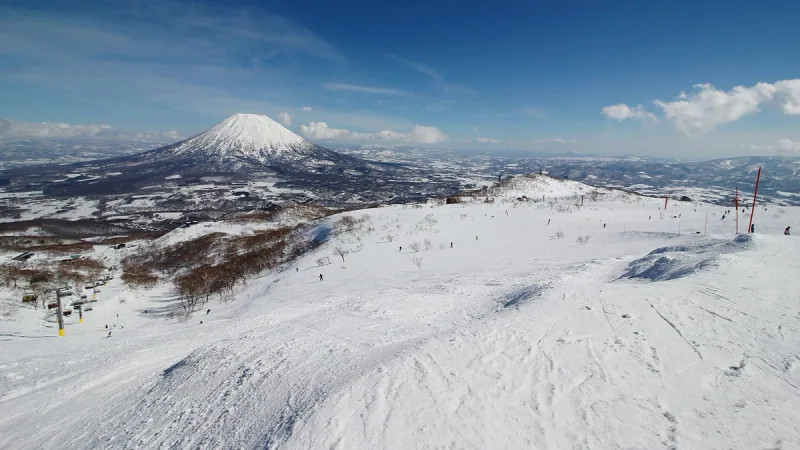 Mount Yotei and the snow-covered slopes seen from Niseko Annupuri
