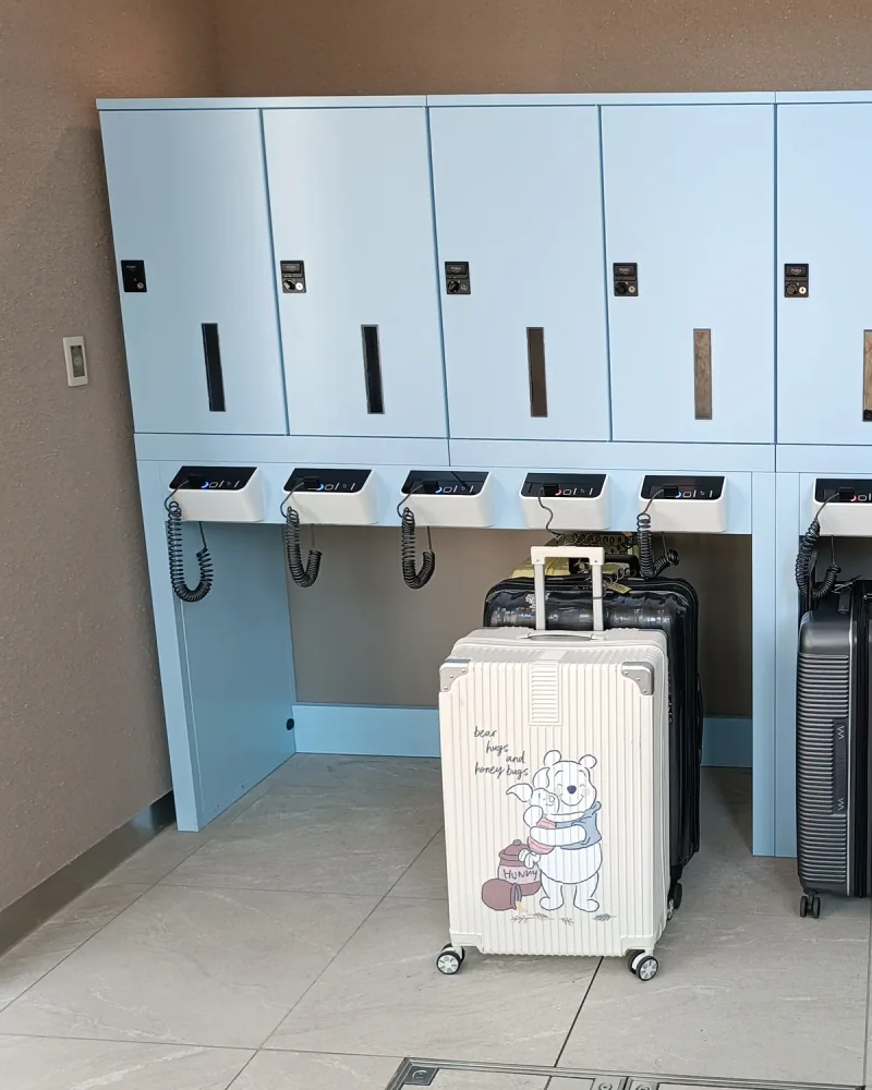 Luggage lockers and suitcases at JR Kyushu Hotel Blossom Naha